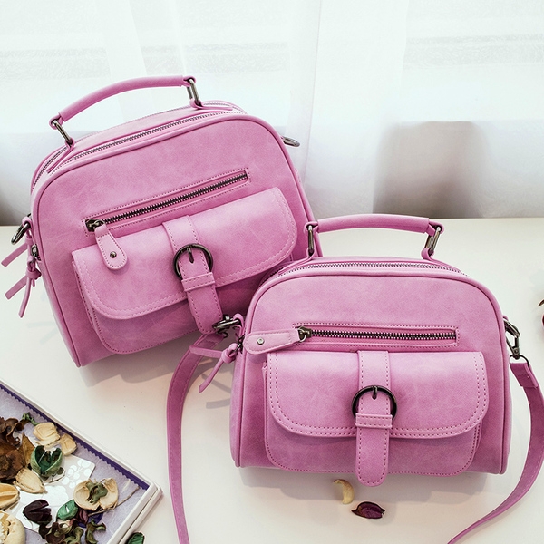 Дамски зимни ретро матирани чанти сиви розови цикламени топ модели в два размера