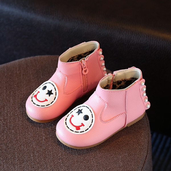 Детски боти за момичета и момчета от изкуствена кожа в три цвята - червен, розов, черен