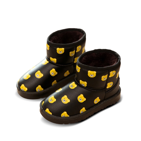 Детски зимни ниски ботуши за момичета с меченца червени черни - три модела от изкуствена кожа  