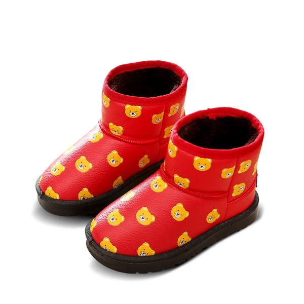Παιδικές χαμηλές μπότες για κορίτσια με αρκουδάκια - τρία μοντέλα τεχνητού δέρματος σε κόκκινο και μαύρο χρώμα