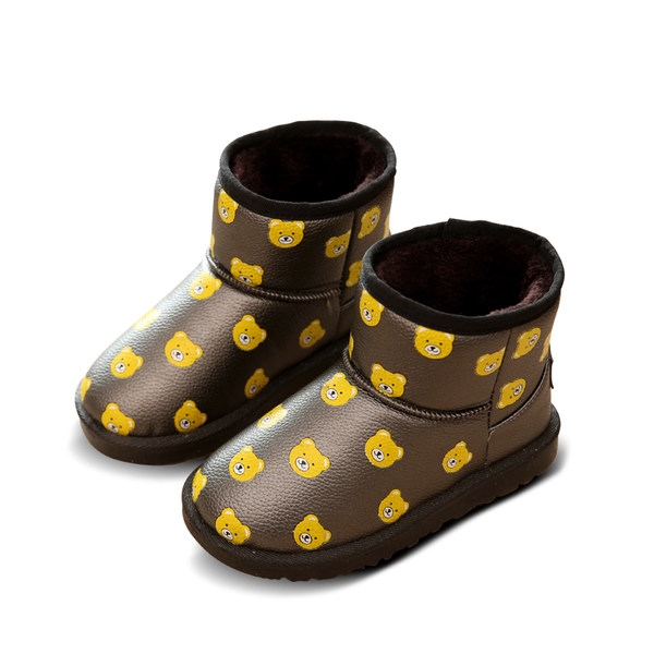 Детски зимни ниски ботуши за момичета с меченца червени черни - три модела от изкуствена кожа  