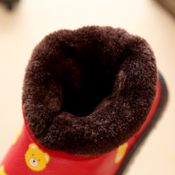 Детски зимни ниски ботуши за момичета с меченца червени черни - три модела от изкуствена кожа  