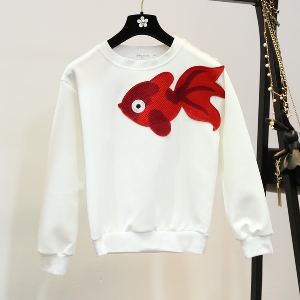 Κυρίες λευκό μακρυμάνικο πουκάμισο με απλικέ κόκκινο ψάρι
