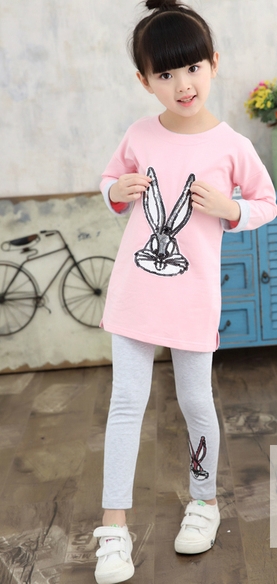 Детски комплект за момичета от две части туника и клин `Бъкс Бъни` и Лисица розов оранжев сив