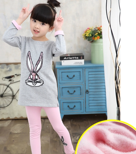 Детски комплект за момичета от две части туника и клин `Бъкс Бъни` и Лисица розов оранжев сив