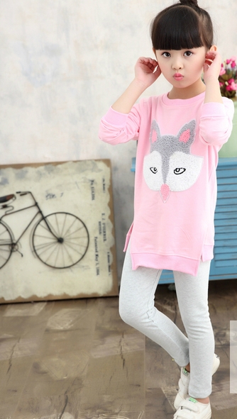 Детски комплект за момичета от две части туника и клин `Бъкс Бъни` и Лисица розов оранжев сив