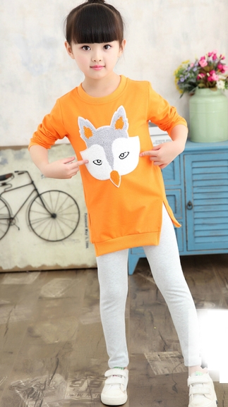 Детски комплект за момичета от две части туника и клин `Бъкс Бъни` и Лисица розов оранжев сив