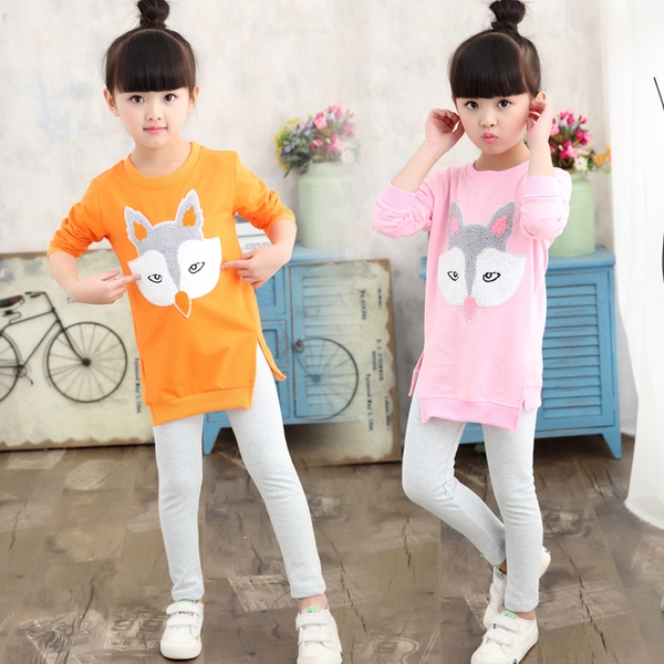 Детски комплект за момичета от две части туника и клин `Бъкс Бъни` и Лисица розов оранжев сив