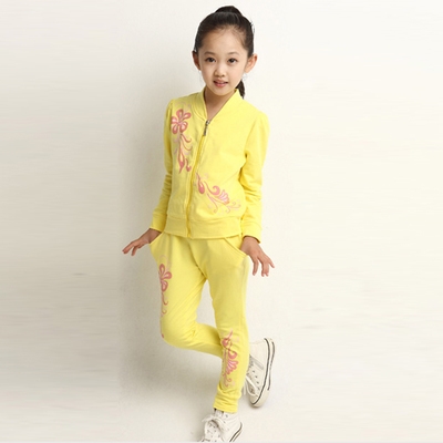 Детски памучни комплекти - екипи от две части горнище и блуза или дълъг панталон - жълт, червен, розов с кученце и анимации