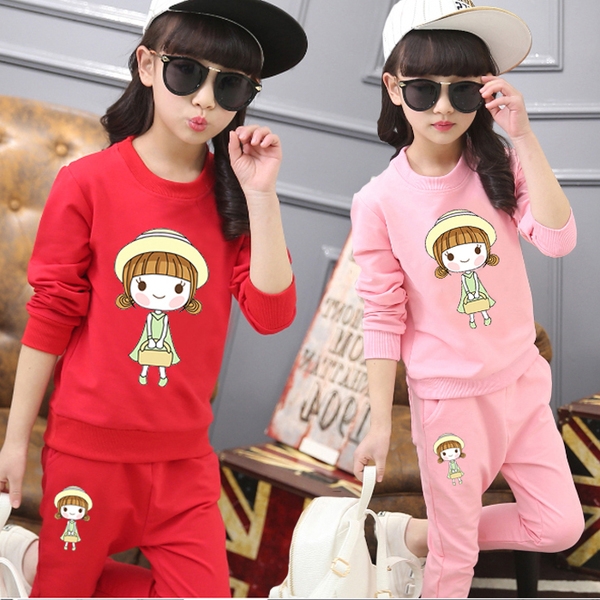 Детски памучни комплекти - екипи от две части горнище и блуза или дълъг панталон - жълт, червен, розов с кученце и анимации