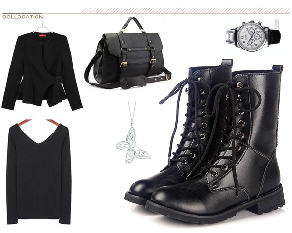 Γυναικείες μαύρες δερμάτινες μπότες σε κλασικό στυλ μεκορδόνια