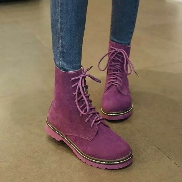 Стилни матови дамски боти с връзки в черен, лилав и розов цвят с устойчива подметка за сняг