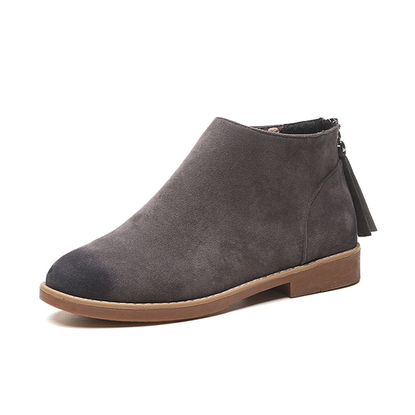 Дамски стилни велурени боти в сив, черен и кафяв цвят с цип 