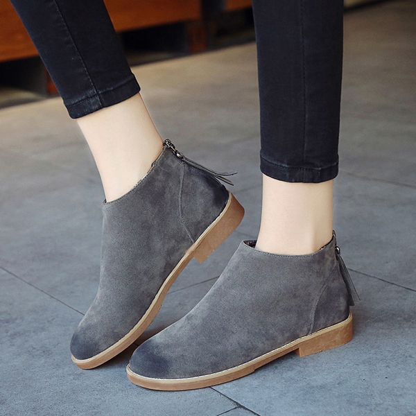 Дамски стилни велурени боти в сив, черен и кафяв цвят с цип 