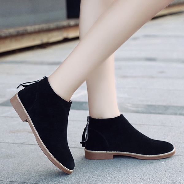 Дамски стилни велурени боти в сив, черен и кафяв цвят с цип 