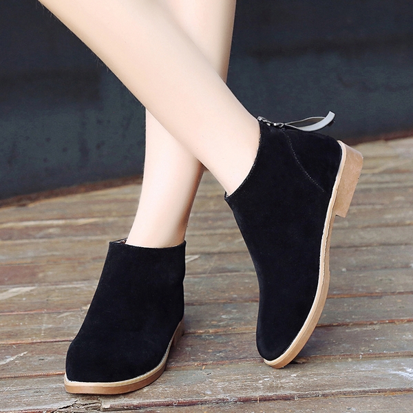 Дамски стилни велурени боти в сив, черен и кафяв цвят с цип 