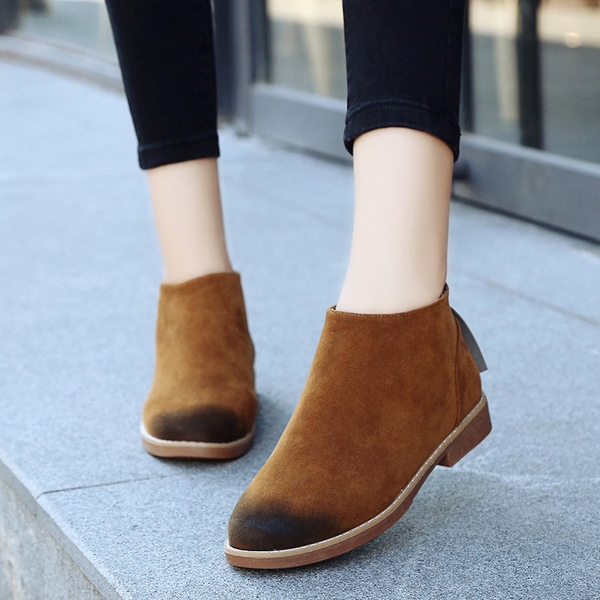 Дамски стилни велурени боти в сив, черен и кафяв цвят с цип 