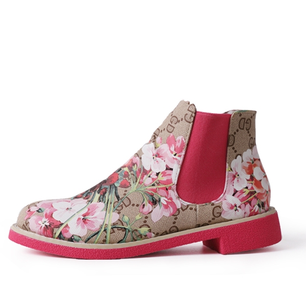 Дамски боти с флорални мотиви в черен, розов и лилав цвят 