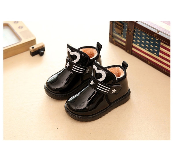 Детски зимни боти за момчета и момичета от изкуствена кожа и с кадифена подплата червени, черни, сини