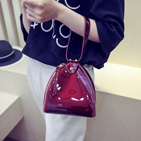 Дамски мини чанти от изкуствена кожа в 5 варианта - топ дамска мода лилави, зелени, червени, черни тип Пирамида