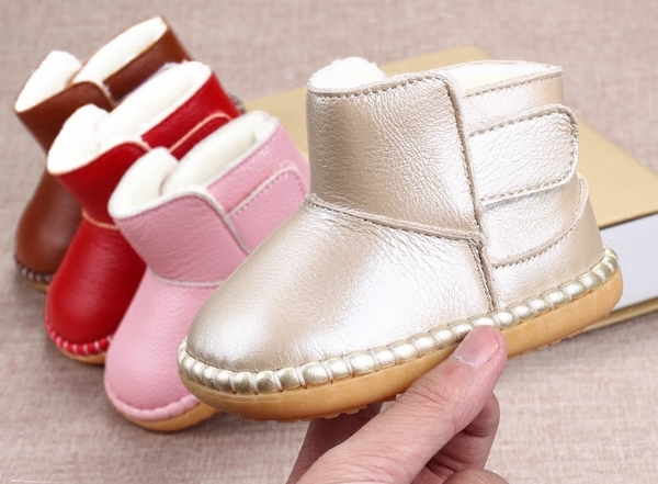Дамски кожени боти с лепки за момичета в кафяв, червен, златист, розов, жълт и бежов цвят