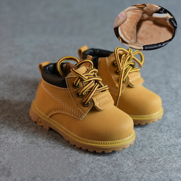 Детски боти за сняг за момчета в черен и жълтокафяв цвят с връзки