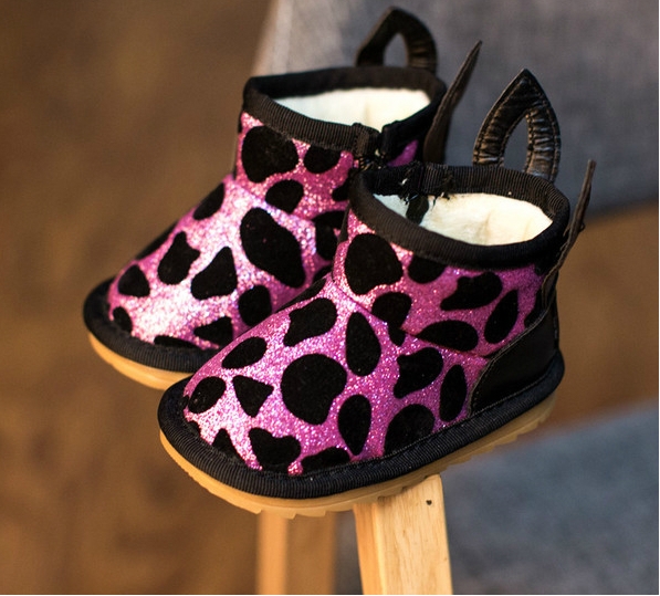 Детски подплатени боти за момичета с ушички в сребърен, златен и цикламен цвят