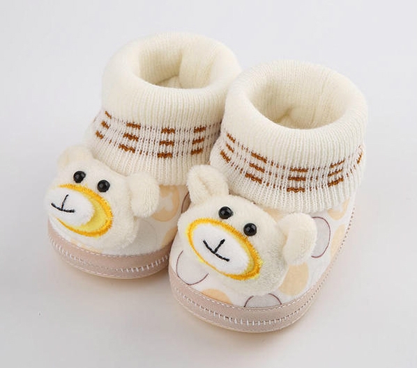 Топли бебешки боти за момичета и момчета в светлосин, розов и бежов цвят с анимационна декорация