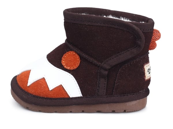 Детски топли боти за момичета и момчета с лепки и декорация в кафяв, жълт, тъмнокафяв и червен цвят