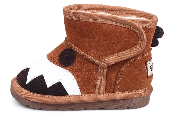 Детски топли боти за момичета и момчета с лепки и декорация в кафяв, жълт, тъмнокафяв и червен цвят