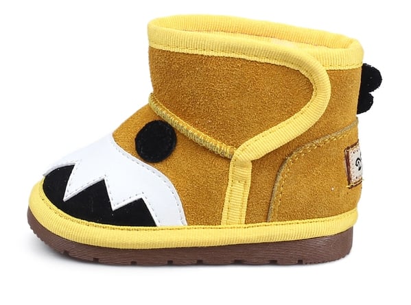 Детски топли боти за момичета и момчета с лепки и декорация в кафяв, жълт, тъмнокафяв и червен цвят