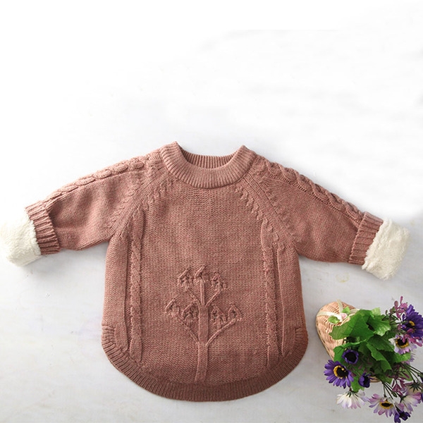 Детски пуловер за момичета, топъл в червен, сив, бял и розов цвят