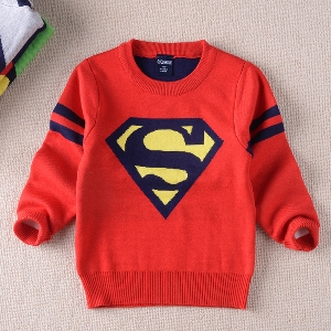 Детски дебел пуловерза момчета със знака на Супермен в зелен, син, червен и сив цвят