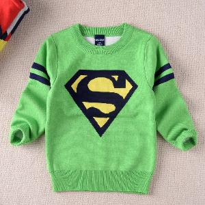 Детски дебел пуловерза момчета със знака на Супермен в зелен, син, червен и сив цвят