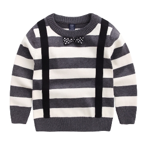Детски топъл пуловер на рае с папионка в сив цвят