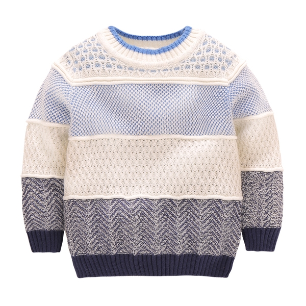 Стилен детски пуловер за момчета в три цвята с О-образна яка