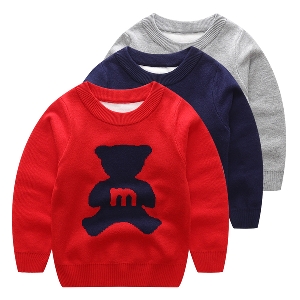 Παιδικό πουλόβερ  κασμίρ αγόρια σε κόκκινο, γκρι και σκούρο μπλε χρώμα με κολάρο σε σχήμα O