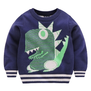 Παιδικό πουλόβερ για αγόρια σε πράσινο, γκρι και σκούρο μπλε χρώμα και εικόνα δεινοσαύρων