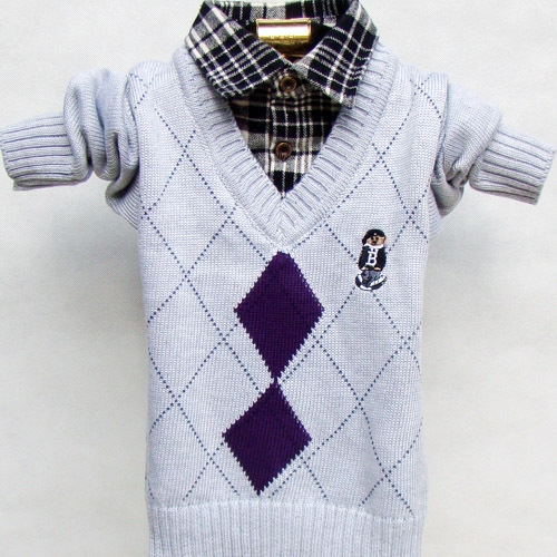 Κομψό παιδικό πουλόβερ για αγόρια + κολάρο για τα πουκάμισα με κουμπιά σε γκρι και πράσινο χρώμα