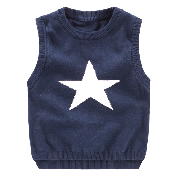 Детска жилетка за момчета в жълт, син и тъмносин цвят с О-образна яка и бродирана звезда