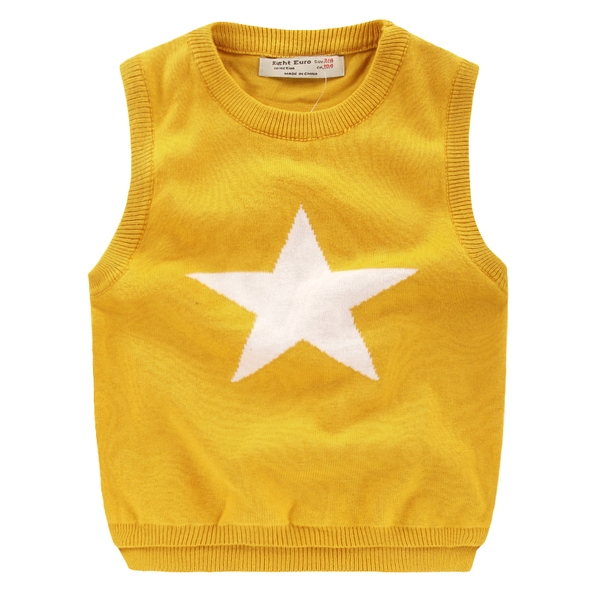 Детска жилетка за момчета в жълт, син и тъмносин цвят с О-образна яка и бродирана звезда