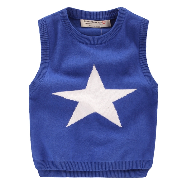 Детска жилетка за момчета в жълт, син и тъмносин цвят с О-образна яка и бродирана звезда