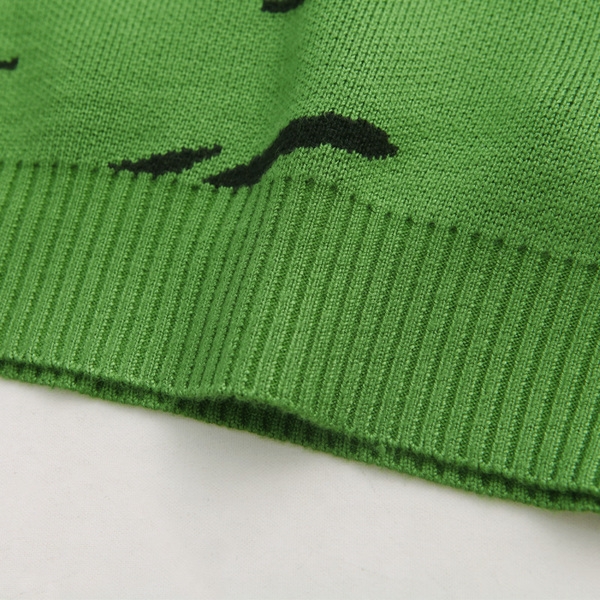 Дебел пуловер за момчета в зелен и червен цвят на динозавъри с О-образна яка