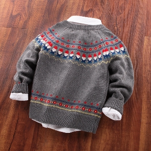 Γκρίζο πουλόβερ fleece για παιδιά με γκρι χρώμα με κολάρο σε σχήμα O με πλευρικά κουμπιά