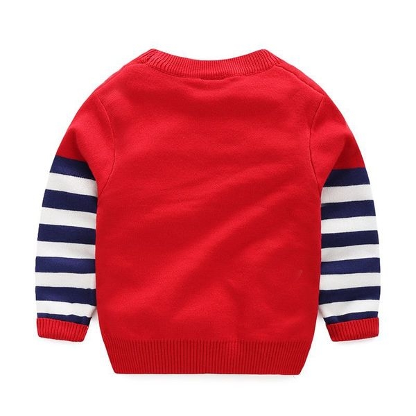 Παιδικό πουλόβερ με κέντημα δεινοσαύρων σε κόκκινο και σκούρο μπλε χρώμα