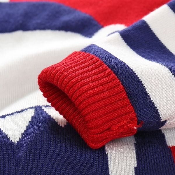 Παιδικό πουλόβερ με κέντημα δεινοσαύρων σε κόκκινο και σκούρο μπλε χρώμα