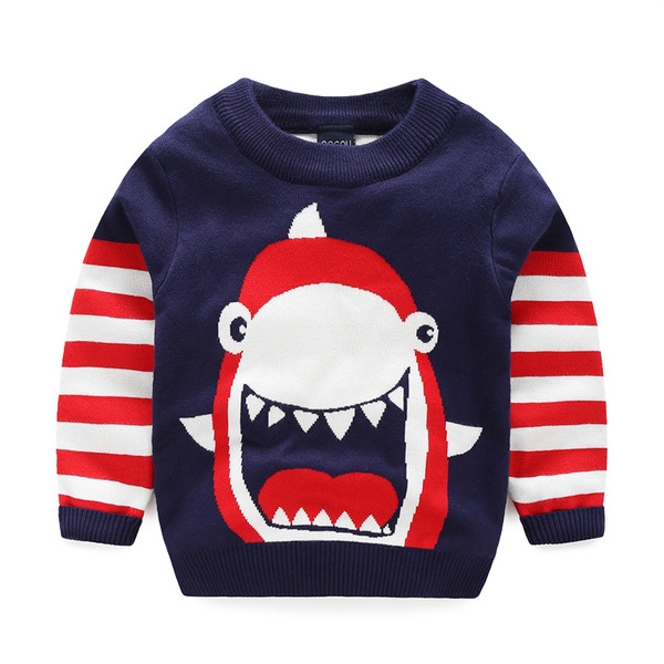 Παιδικό πουλόβερ με κέντημα δεινοσαύρων σε κόκκινο και σκούρο μπλε χρώμα