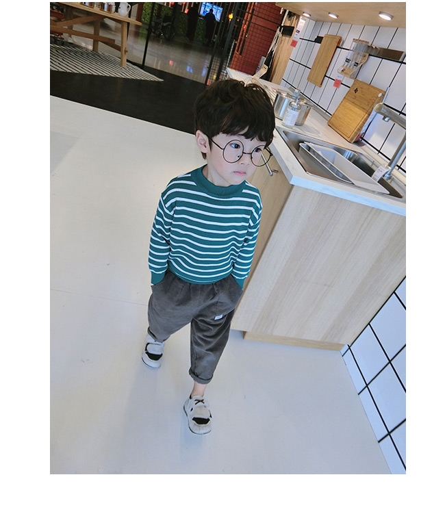 Детска раирана блуза за момичета и момчета в бял. черен, червен, зелен, жълт и сив цвят с О-образна яка