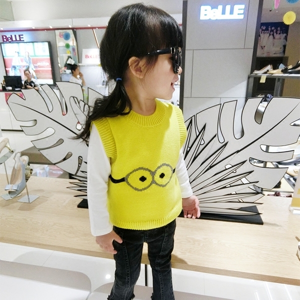 Детска жилетка за момичета с О-образна яка, в черен, червен, розов и жълт цвят с изображение