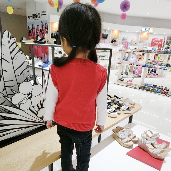 Детска жилетка за момичета с О-образна яка, в черен, червен, розов и жълт цвят с изображение